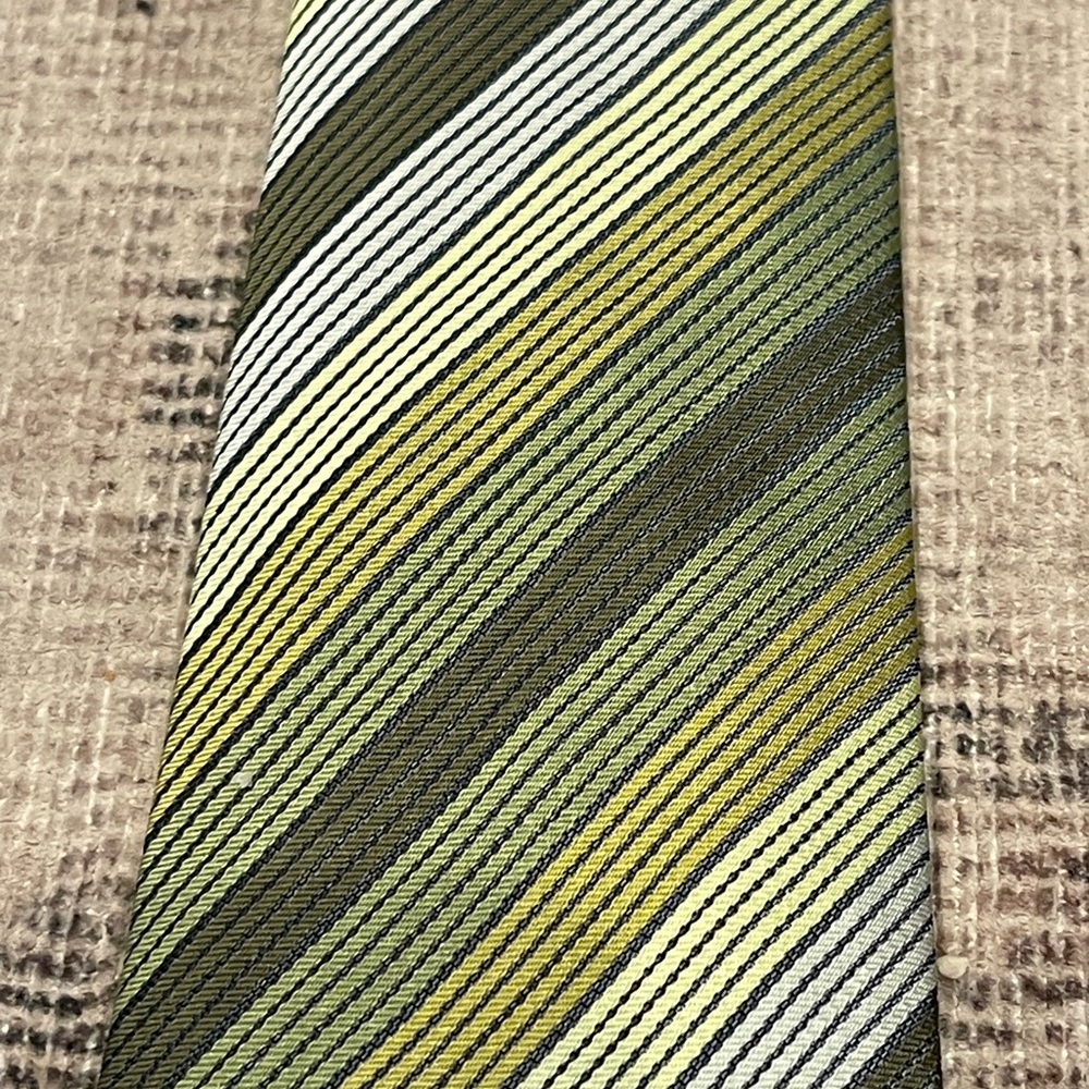 HERMES Tie 100% silk all-over pattern green/gray stripe pattern made in France - Picture 12 of 12